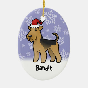 Christmas Airedale Terrier / Welsh Terrier Ceramic Ornament