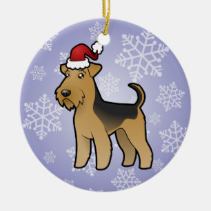 Christmas Airedale Terrier / Welsh Terrier Ceramic Ornament