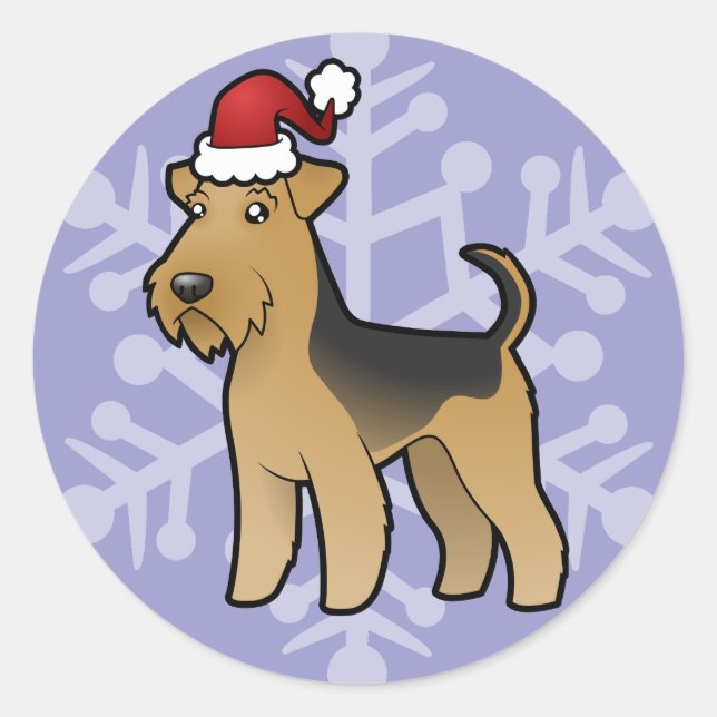 Christmas Airedale Terrier / Welsh Terrier Classic Round Sticker (Front)