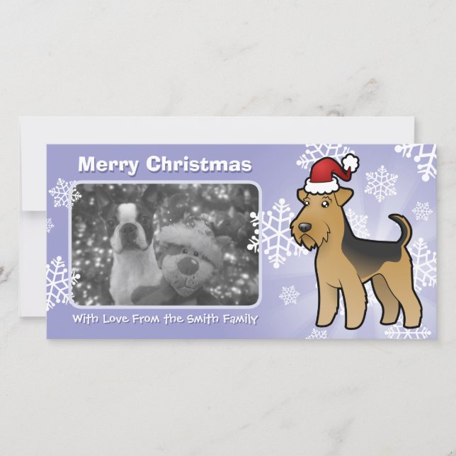 Christmas Airedale Terrier / Welsh Terrier Holiday Card (Front)
