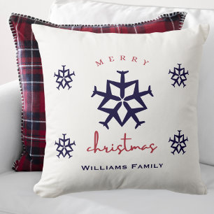 Christmas Airplane Snowflake Aviation Family Name Throw Pillow