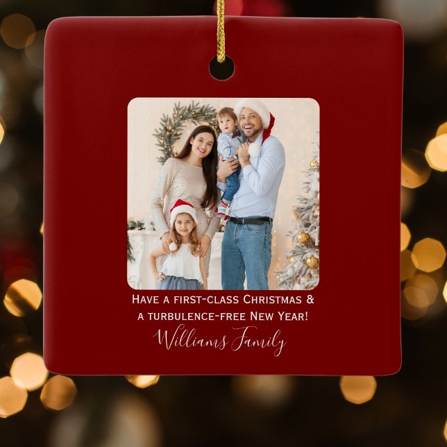 Christmas Airplane Snowflake Photo Funny Aviation Ceramic Ornament (Creator Uploaded)