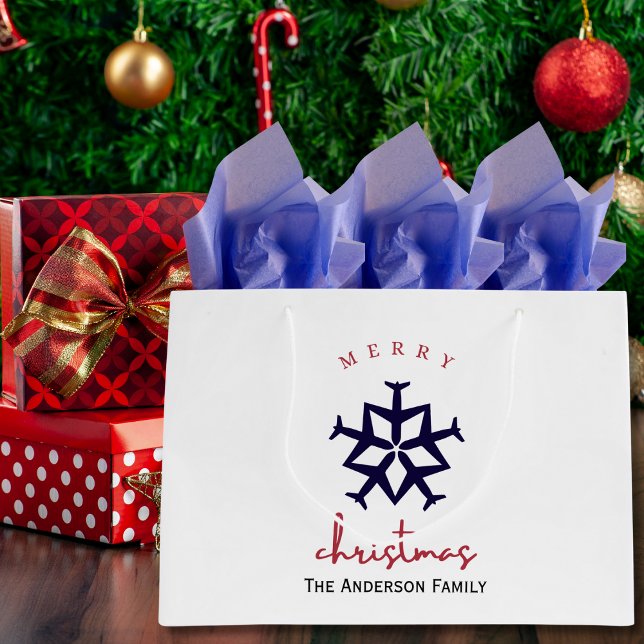Christmas Airplane Snowflake Photo Funny Aviation  Large Gift Bag (Creator Uploaded)