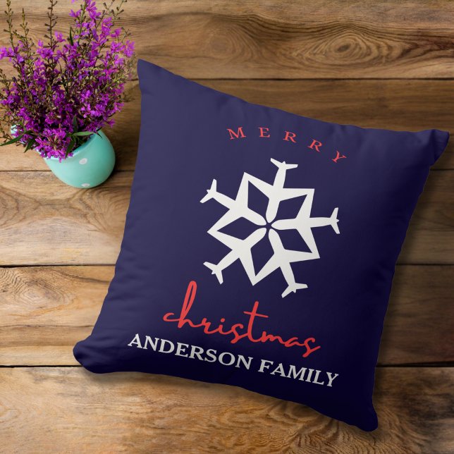 Christmas Airplane Snowflake Photo Funny Aviation  Throw Pillow (Creator Uploaded)