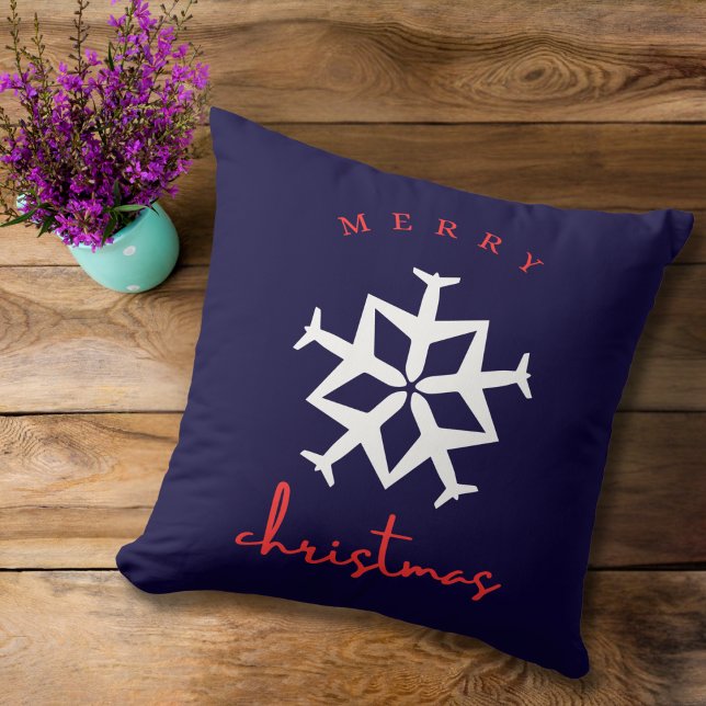 Christmas Airplane Snowflake Photo Funny Aviation  Throw Pillow (Creator Uploaded)