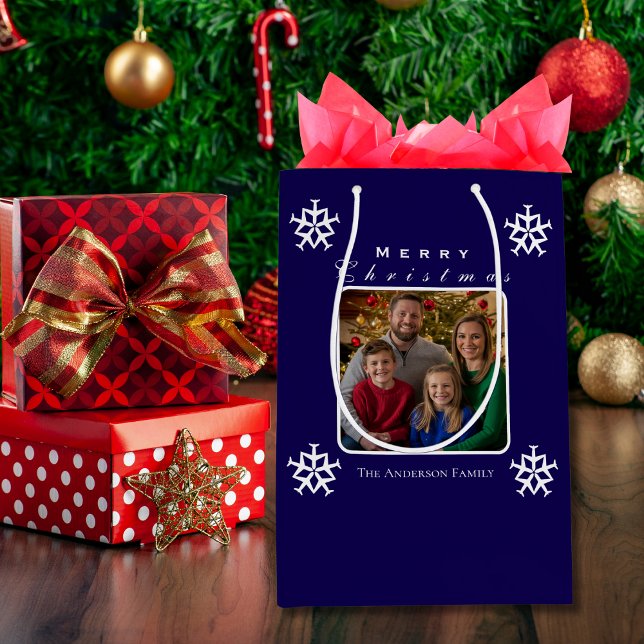 Christmas Airplane Snowflake Photo Funny Custom  Medium Gift Bag (Front )