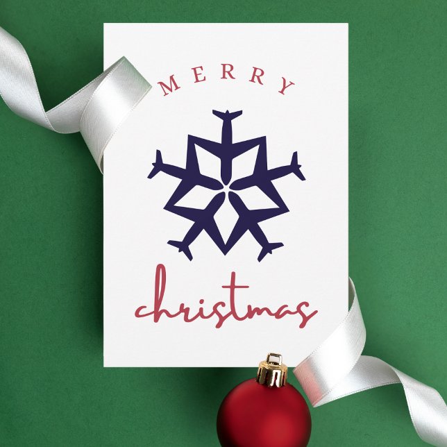 Christmas Airplane Snowflake Simpl Funny Aviation  Postcard (Creator Uploaded)