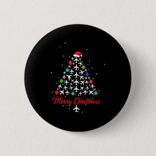 Christmas Airplane Tree Merry Christmas Lot Travel Button