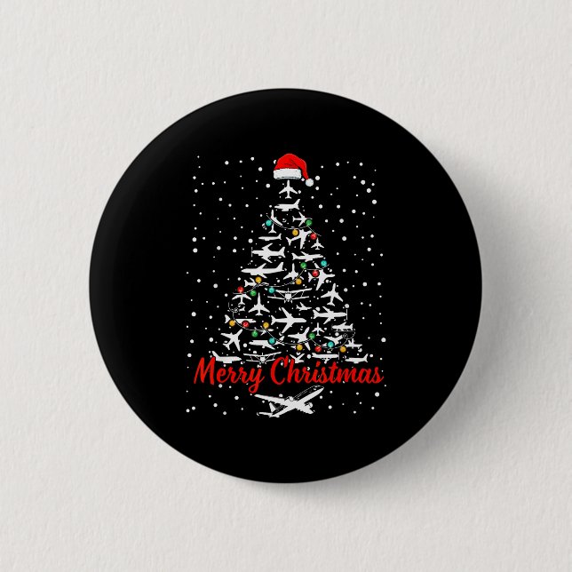 Christmas Airplanes Tree Lots Merry Christmas Men  Button (Front)