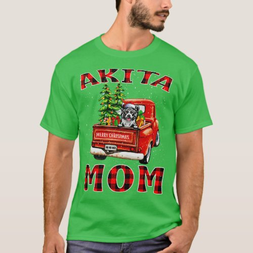 Christmas Akita Mom Santa Hat Truck Tree Plaid Chr T_Shirt
