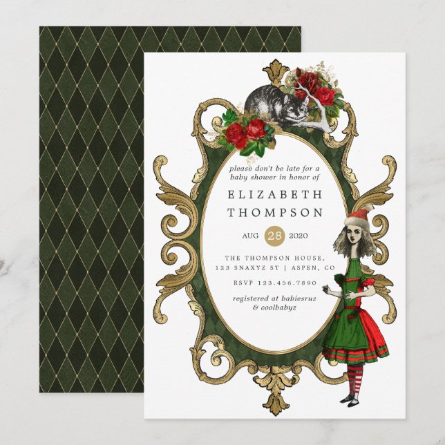 Christmas Alice In Wonderland Baby Shower Invitation (Front/Back)