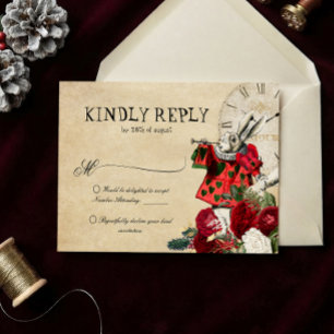 Christmas Alice in Wonderland Wedding RSVP Card