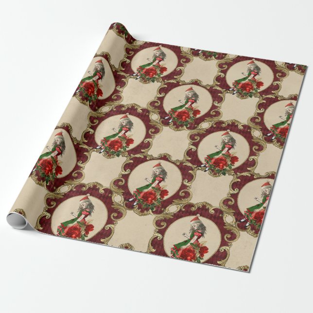 Christmas Alice In Wonderland Wrapping Paper (Unrolled)