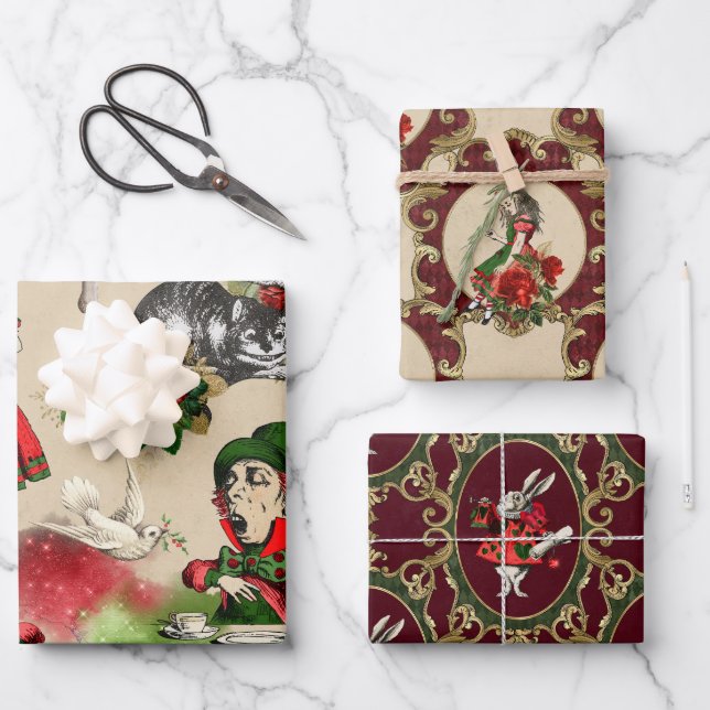 Christmas Alice In Wonderland Wrapping Paper Sheets (Front)