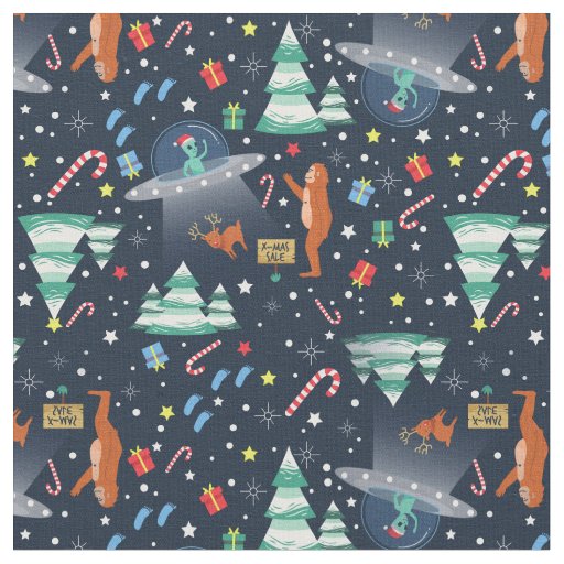 christmas alien abduction bigfoot yeti sasquatch fabric