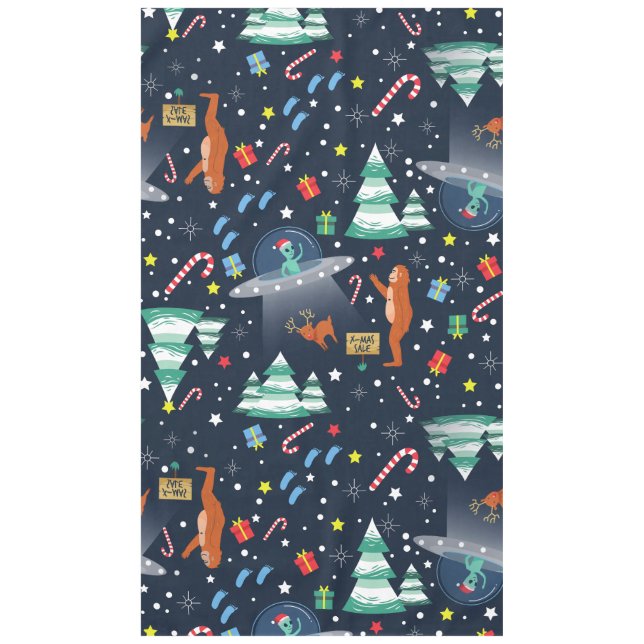 christmas alien abduction bigfoot yeti sasquatch tablecloth (Front)