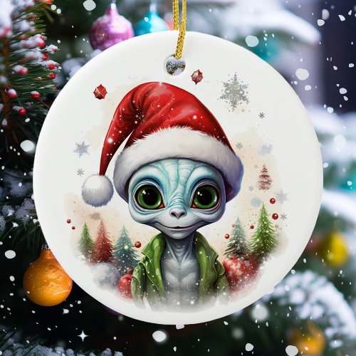 Christmas Alien  Ceramic Ornament