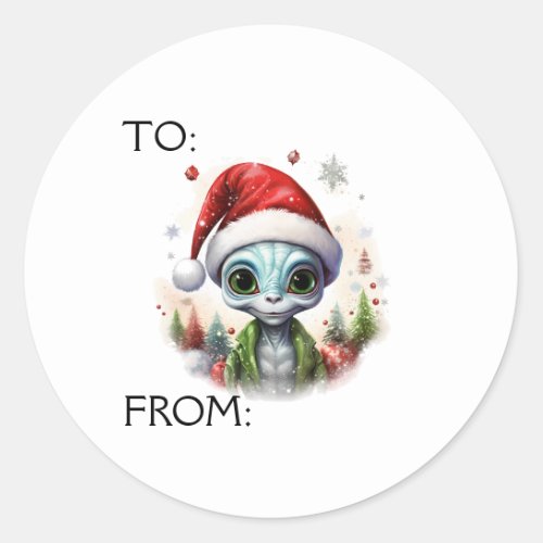 Christmas Alien Gift To From  Classic Round Sticker