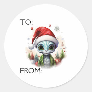 Christmas Alien Gift To From Classic Round Sticker