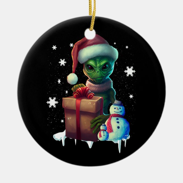 Christmas Alien Santa Science Fiction Space Outer  Ceramic Ornament (Front)