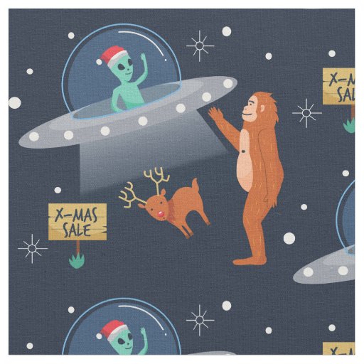 christmas alien yeti sasquatch bigfoot fabric