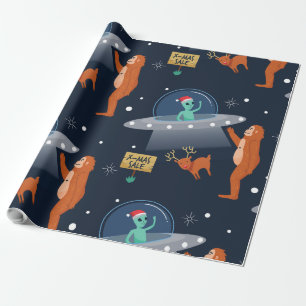 christmas alien yeti sasquatch bigfoot wrapping paper