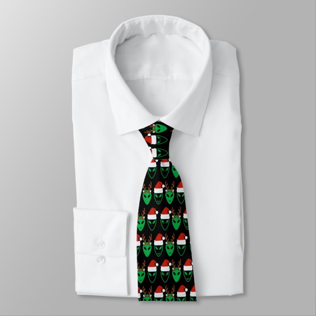 Christmas Aliens Neck Tie (Tied)
