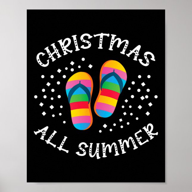 christmas all summer santa beach flip flops summer poster (Front)