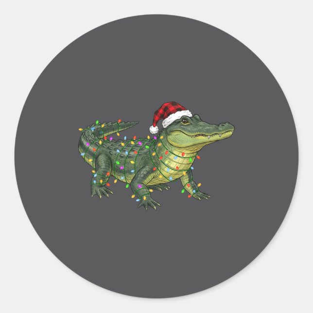 Christmas Alligator Holiday Reptile Funny Festive  Classic Round Sticker (Front)