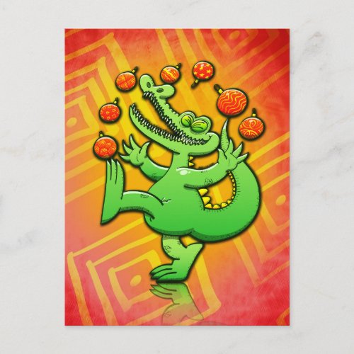 Christmas Alligator Juggling Xmas Balls Holiday Postcard