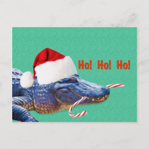 Christmas, Alligator with Santa Hat Holiday Postcard