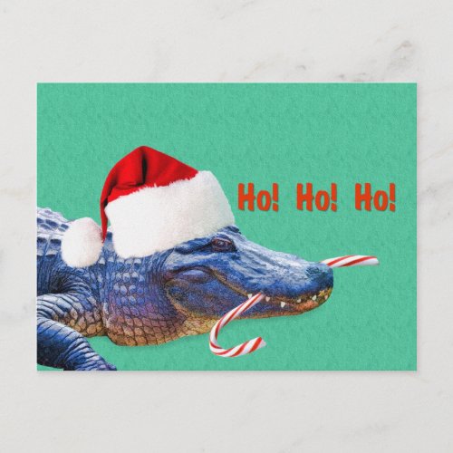 Christmas Alligator with Santa Hat Holiday Postcard