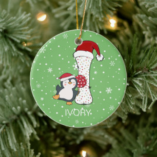 Christmas Alphabet I Santa Hat Penguin Snowflake Ceramic Ornament