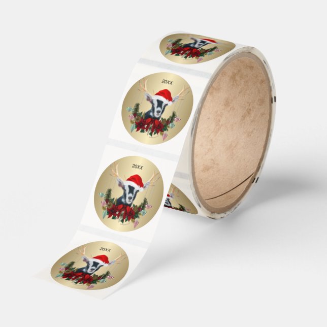 Christmas Alpine Baby Goat Reindeer Antlers  Classic Round Sticker (Roll)