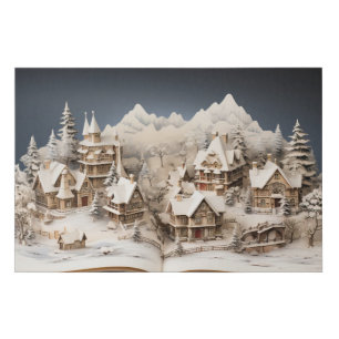 Christmas Alpine Storybook Village Faux Canvas Print