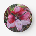 Christmas Amaryllis Red Holiday Floral Round Clock