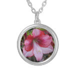 Christmas Amaryllis Red Holiday Floral Silver Plated Necklace