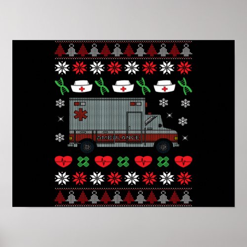 Christmas Ambulance Paramedic Hospital Holiday Poster
