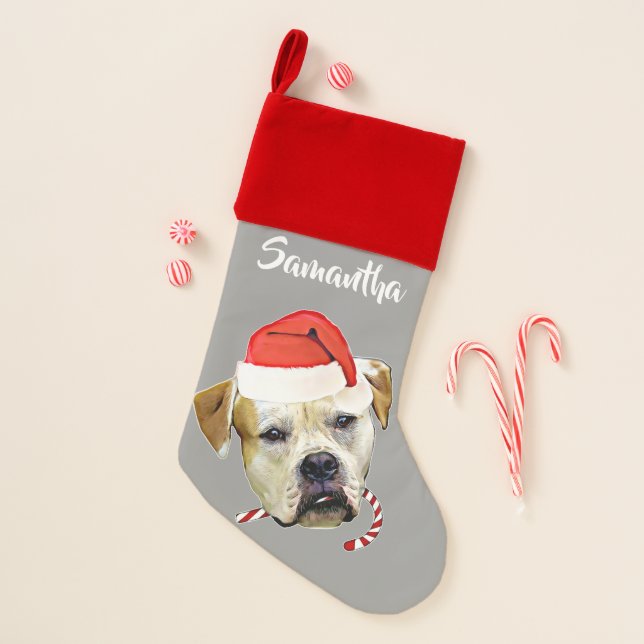 Christmas American Bulldog dog holiday stocking (Front)