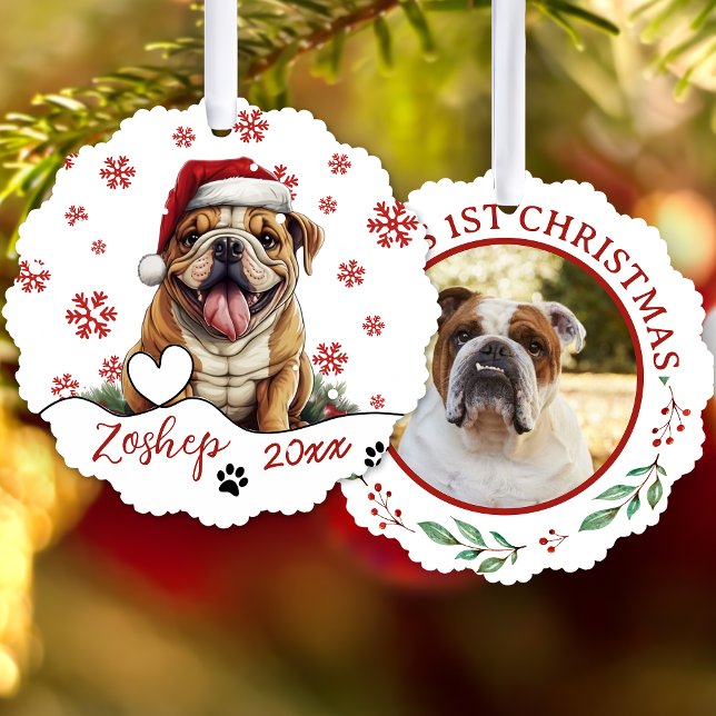 Christmas American Bulldog Personalized Ornament Card (Creator Uploaded)