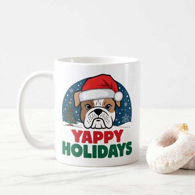 Christmas American Bulldog Yappy Holidays Funny Coffee Mug (With Donut)