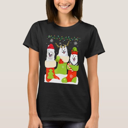 Christmas American Eskimo Sock Xmas Reindeer Santa T-Shirt