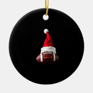 Christmas American Football Ball Santa Hat (1) Ceramic Ornament