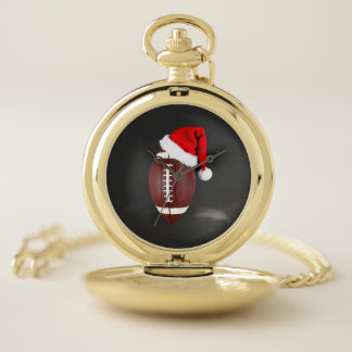 Christmas American Football Ball Santa Hat (1) Pocket Watch