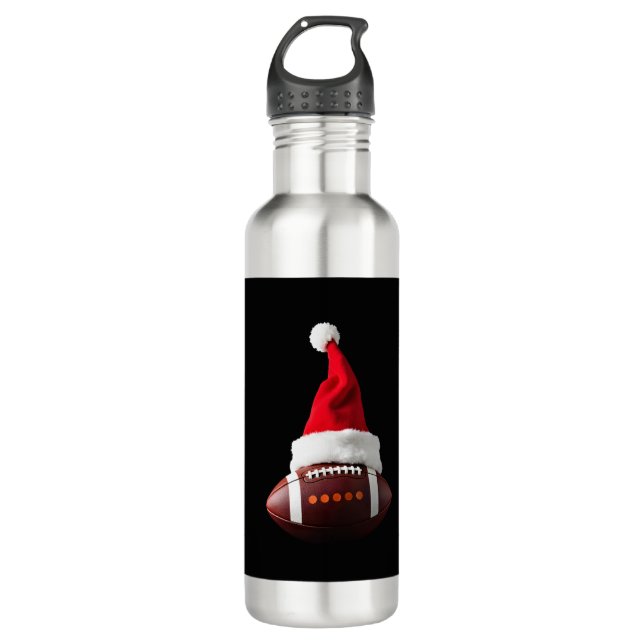 Christmas American Football Ball Santa Hat (1) Stainless Steel Water Bottle (Front)