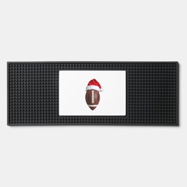 Christmas American Football Ball Santa Hat (2) Bar Mat (Front)