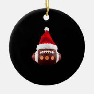 Christmas American Football Ball Santa Hat (2) Ceramic Ornament