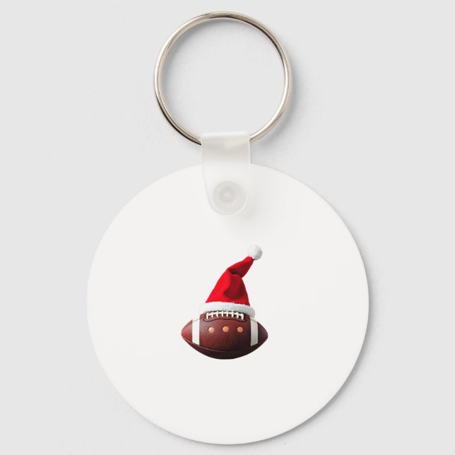 Christmas American Football Ball Santa Hat (3) Keychain (Front)