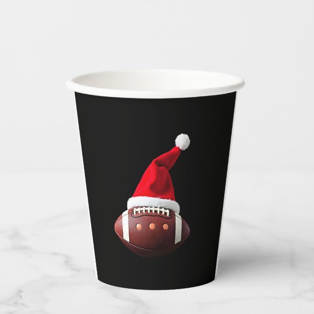 Christmas American Football Ball Santa Hat (3) Paper Cups (Front)