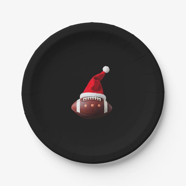 Christmas American Football Ball Santa Hat (3) Paper Plates (Front)
